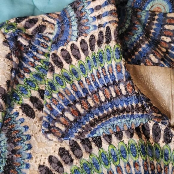 Mandala Multicolored Peacoat Intricate Colorful Eyelet Lace Fully Lined Size XS* - Picture 4 of 7